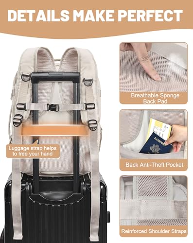 MOCOCITO Travel Backpack Cabin Airplane 40 x 30 x 20, Travel Suitcases Cabin for Vueling Waterproof Backpack Hand Luggage, 30 L Backpack for Men, Women, Travel Backpack, Laptop Backpack (Beige Cream)