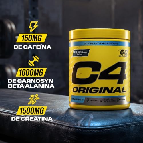 C4 Original - Suplemento en polvo para preentrenamiento - Frambuesa azul | Bebida energética para antes de entrenar | 150 mg de cafeína + beta alanina + monohidrato de creatina | 60 raciones