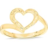 Floreo 10k Yellow Gold Diamond Cut Open Heart Curved Band Ring, Size 3-11