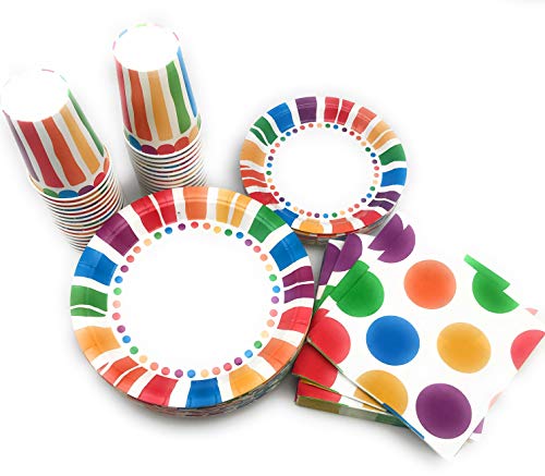 1 Serves+Rainbow+Dessert+Plates+Napkins