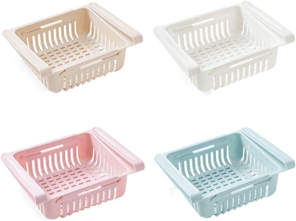 Fridge Drawer Organizer, Pack of 4, Retractable Refrigerator Storage Box, Fridge Shelf Holder Storage Box, Small Size