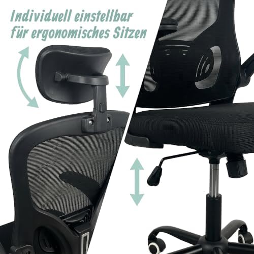 Bürostuhl, höhenverstellbar, drehbar, Wippfunktion, schwarz