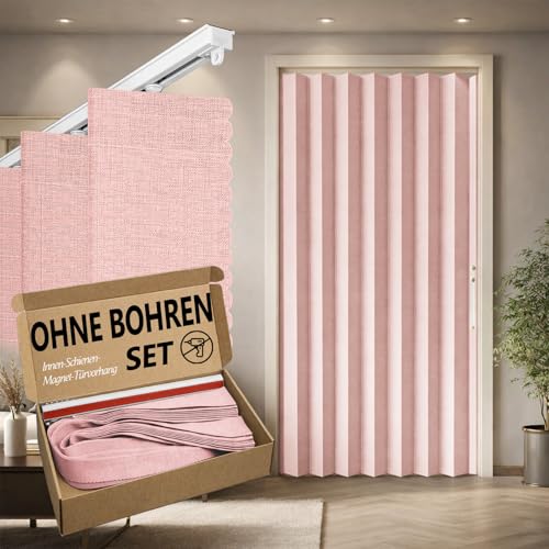 Jilron 100% Blickdichter Türvorhang – Faltbares Akordion-Design mit Magnetverschluss & Klebemontage ohne Bohren, inkl. Schiene – Für Terrassentüren od