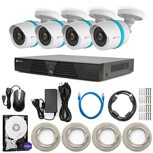 EZVIZ QUAD HD 4MP Outdoor IP PoE Surveillance System, 4 Weatherproof HD Security Cameras, 4 Channel 2TB NVR Storage, 100ft Night Vision, Customizable Motion Detection, ONVIF Compliant