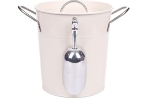 Home by Jackie Inc T586 Cream White 4L Metal Double Walled Ice Bucket Set With Lid And Scoop