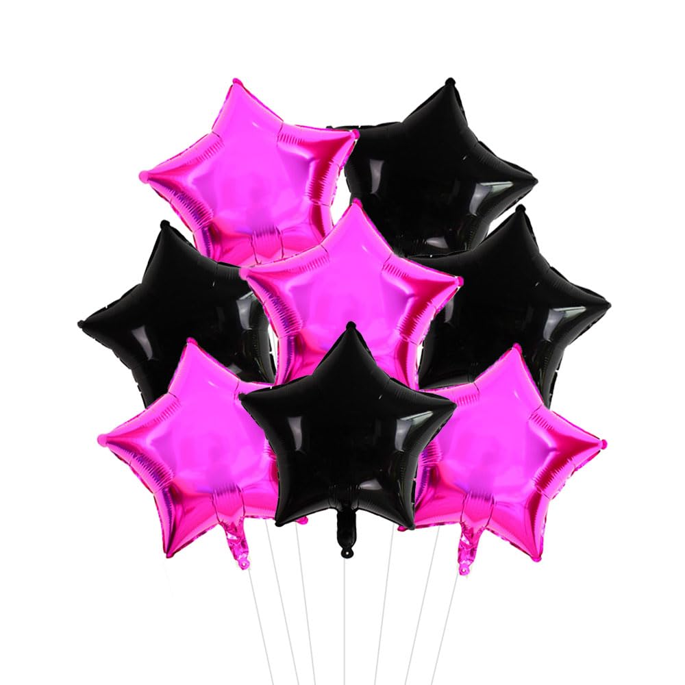 Photo 1 of 18 Inch Black Hot Pink Star Foil Balloons, 30 Pcs Big Star Shape Mylar Balloon for Party Decorations Wedding Magical Prom Engagement Party Decoration