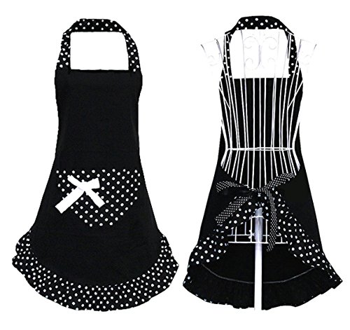 Hyzrz Cute Girls Bowknot Funny Aprons Lady's Kitchen Restaurant Women's Cake Apron with Pocket (Black)