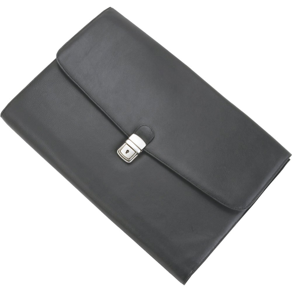 Alassio Dokumententasche Udine, Aktenmappe aus echtem Leder, verschließbare Dokumentenmappe, für A4 Format Briefcase, 39 cm, Black (Schwarz)