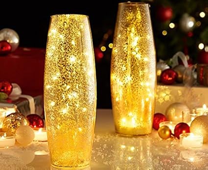 Msb Illuminated Mercury Crackle Glass Led Vase Christmas Lighting