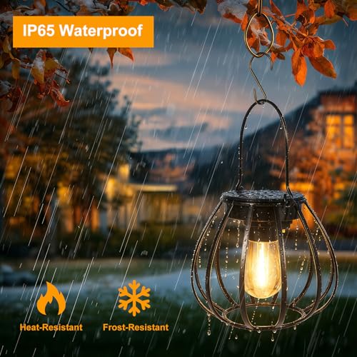 Dehobo Outdoor Solar Lanterns – Pot Shape Solar Lamp IP65 Waterproof 2 Pieces – Metal Solar Lights Outdoor Garden Vintage Hanging for Garden, Balcony, Camping and Decoration, Halloween