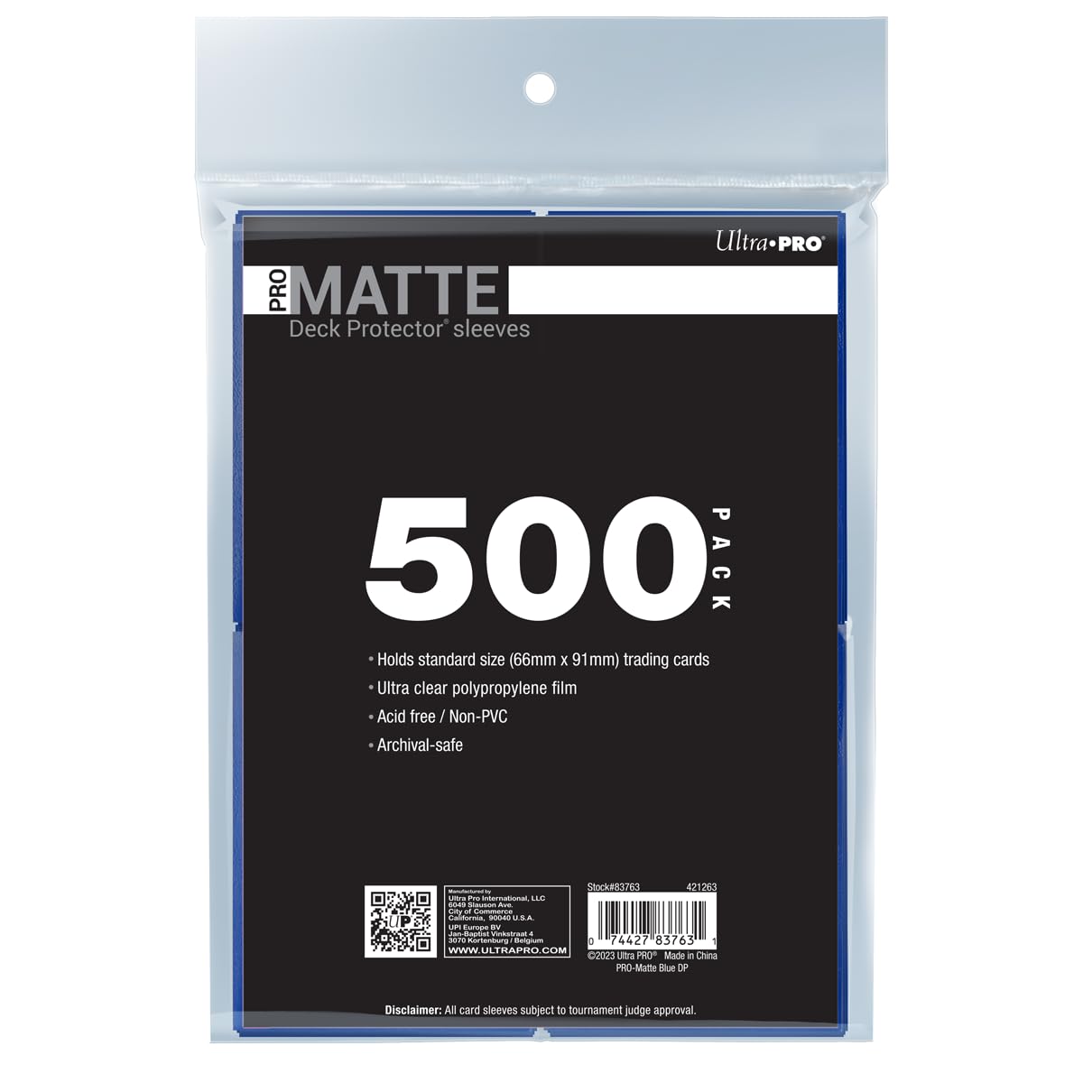 Ultra PRO - 500ct Blue PRO-Matte Standard Card Sleeve Deck Protector, Protect & Store Collectible Cards, Sports Cards, MTG, D&D Cards, Sized to Fit Standard Size Cards, High Clarity Matte Finish