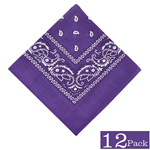 Alotpower 100 Cotton Bandana Handkerchiefs Headbands 12 pack,Deep