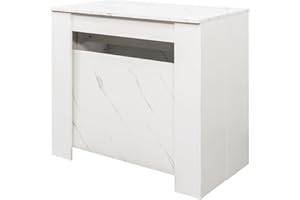 HOMBIX Expandable Dining Table, Transformer Console to Dining Table for 12, Folding Space Saving Dining Room Table with Elegant Marble Top, Marble White