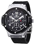 Voeons Men's Watches Chronograph 24 Hr Indicator Military Sports Watches Waterproof Silver Steel Case Quartz Silicone Big Dial Watches