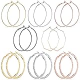 8 Pairs Big Hoop Earrings Stainless Steel Hoop Earrings with Rhinestone Geometric Octagon Hoop Earrings for Women Girls