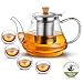 SUSTEAS 1000ml/33oz Glass Teapot with Extra Double Wall cups, Removable Stainless Steel Infuser, Borosilicate Glass Tea Kettle, Blooming & Loose Leaf Teapots primary