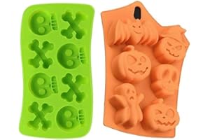 2 Silicone Halloween Soap Molds - Day of The Dead Soaps - Pirate Party Cakes Skulls Crossbones - Pumpkins Ghosts Bats Bath Bombs Random Colors by Jolly Jon
