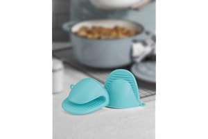 2 PCS Mini Silicone Oven Gloves Heat Resistant Cooking Pinch Mitts Potholder for Kitchen Cooking & Baking (Light Blue)