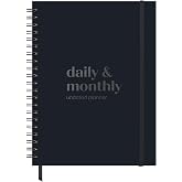 Undated Daily &amp; Monthly Planner 2026-2027 | Hourly Schedule | Large 8.5" x 11" | Daily Work Planner with Full Page Per Day, To Do List, Time Blocking, Black Hardcover Spiral Notebook
