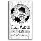 Soccer Coach Gift Plaque - Personalized Sign For Team Coaches Recognition Custom SIGNABLE for Player Signatures 16.5in x 10.5in