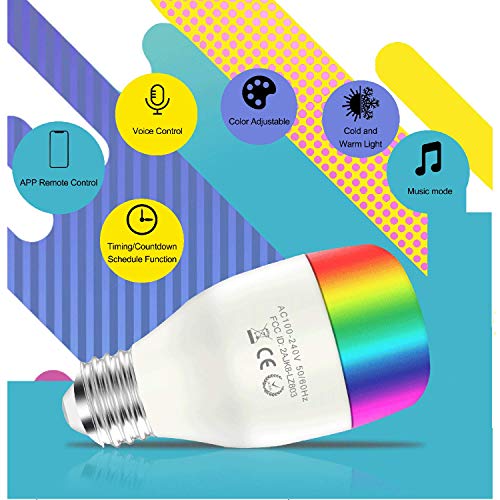 Smart LED Light Bulb WiFi Light Bulb Compatible with Alexa, Google Home, IFTTT, RGB+CCT LED Lamp Bulb, Warm White Dimmable Remote and App Control LED Bulb 9W (800 Lumen, No Hub Required, 2 Packs)