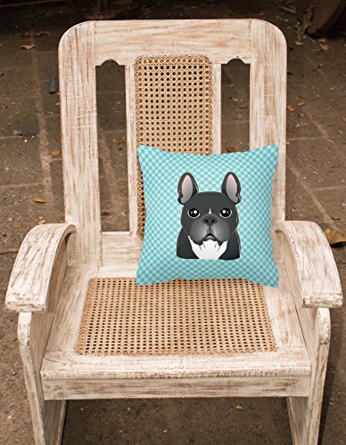 Caroline's Treasures BB1165PW1414 Checkerboard Blue French Bulldog Canvas Fabric Decorative Pillow, 14Hx14W, Multicolor