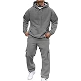 Bakgeerle Mens Sweatsuits 2 Piece Set Fleece Hoodies and Cargo Sweatpants Set Casual Athletic Tracksuits Winter Jogging Suit