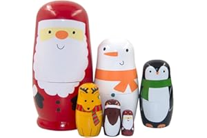 Wooden Russian Nesting Dolls Santa Claus Penguin Elk Snowman Stacking Doll Set Christmas Toys 6PCS Russian Christmas Stacking