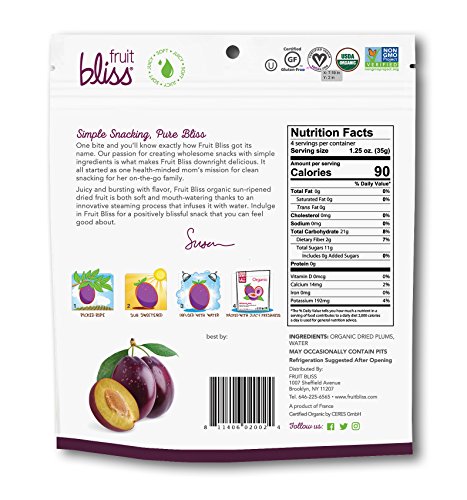 Organic French Plum Dried Fruit Snacks, Soft & Juicy Dried Plums - Sun-Dried Plums - On the Go Snacks, Pitted Plums Organic Fruit Snacks - Non-GMO, Gluten-Free, Vegan Plum Snacks (3 Pack - 5 oz. each)