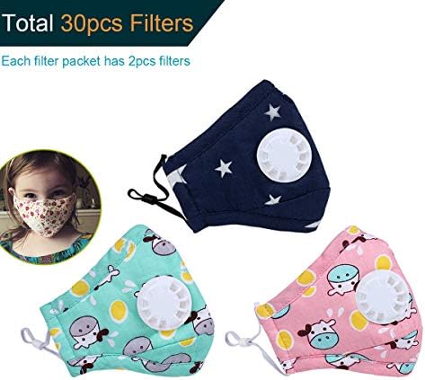 Dodoshop 3Pack Kids N95 Mask with 30Fliters and Valve Replaceable Outdoor Protection N95 4 Layer Filter Insert Anti Dust Mask 3 Pack + 30pcs Fliters