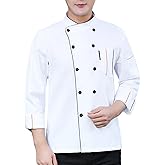 Unisex Chef Coat for Men Long Sleeves Solid Chef Jacket Hotel Restaurant Work Shirt Uniform