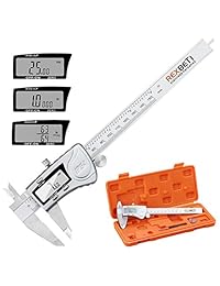 REXBETI Calibrador digital de 6 pulgadas, herramienta de medición de micrometro, acabado pulido, acero inoxidable, calibre de vernier de pulgadas, fracciones milímetros, estándar de protección IP54