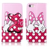 iphone 5s case,DELELE MOUSE Monster Lovely Stylish Bow Bowknot Wallet PU Leather Case Flip Cover Case Built-in Card Slots & Stand for Apple iphone 5 5G 5S (Pink Bow Bowknot Glove)