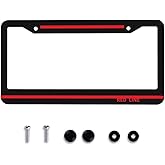 Thin Red Line License Plate Frame - 1 Pack Thin Red Line License Plate Covers Aluminum Metal Cute Auto Car Tag Holder with 2 Holes Equipped with Screws for Men Women