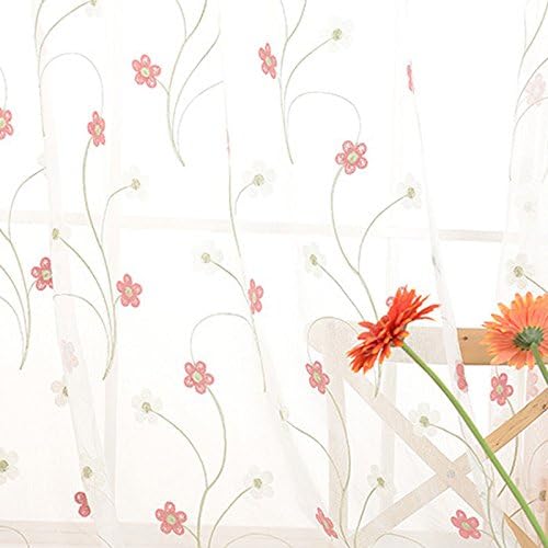LQF Sheer Curtains Country Home Decor Pink Curtains for Bedroom Living Room Dining Room Teens Kids Girls Room Decorations Drapes , Grommet Top , One Panel , W75 by L96 inch