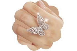 Aimimier Crystal Butterfly Ring Cubic Zirconia Bow-Knot Knuckle Ring for Women Girls