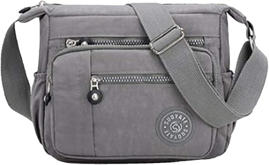 Milky Way Womens Nylon Crossbody Bag Waterproof Multi-Pocket Shoulder Tote Lightweight Travel Messenger Bagopping Hiking Daily Use (Gray)