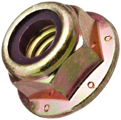Steel Flange Nut, Zinc Yellow-Chromate Plated Finish, Grade 8, Self-Locking Nylon Insert, Right Hand Threads (Pack of 50)