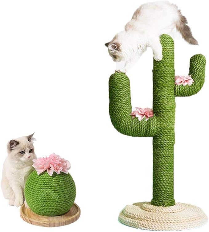 Cat Tree Scratcher Scratching Kitten Climb Post Sisal Toy Cactus Shape