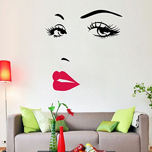Kicode Fashion Face Red Lips Wall Stickers Women Lady Art Girls Entrance Home Bedroom Sticker Decals Decor