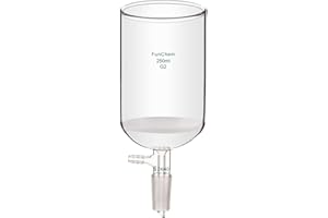 FunChem Buchner Filtering Funnel with Medium Frit (G2), I.D. 76 mm, 80 mm Depth, with 24/40 Standard Taper Inner Joint and Vacuum Serrated Tubulation, 250 mL