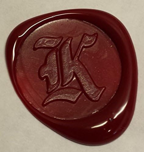 100 pack of Wax Seals: Self adhesive wax seal sticker - K - Old English Font - Red - 1 " Irregular Shape