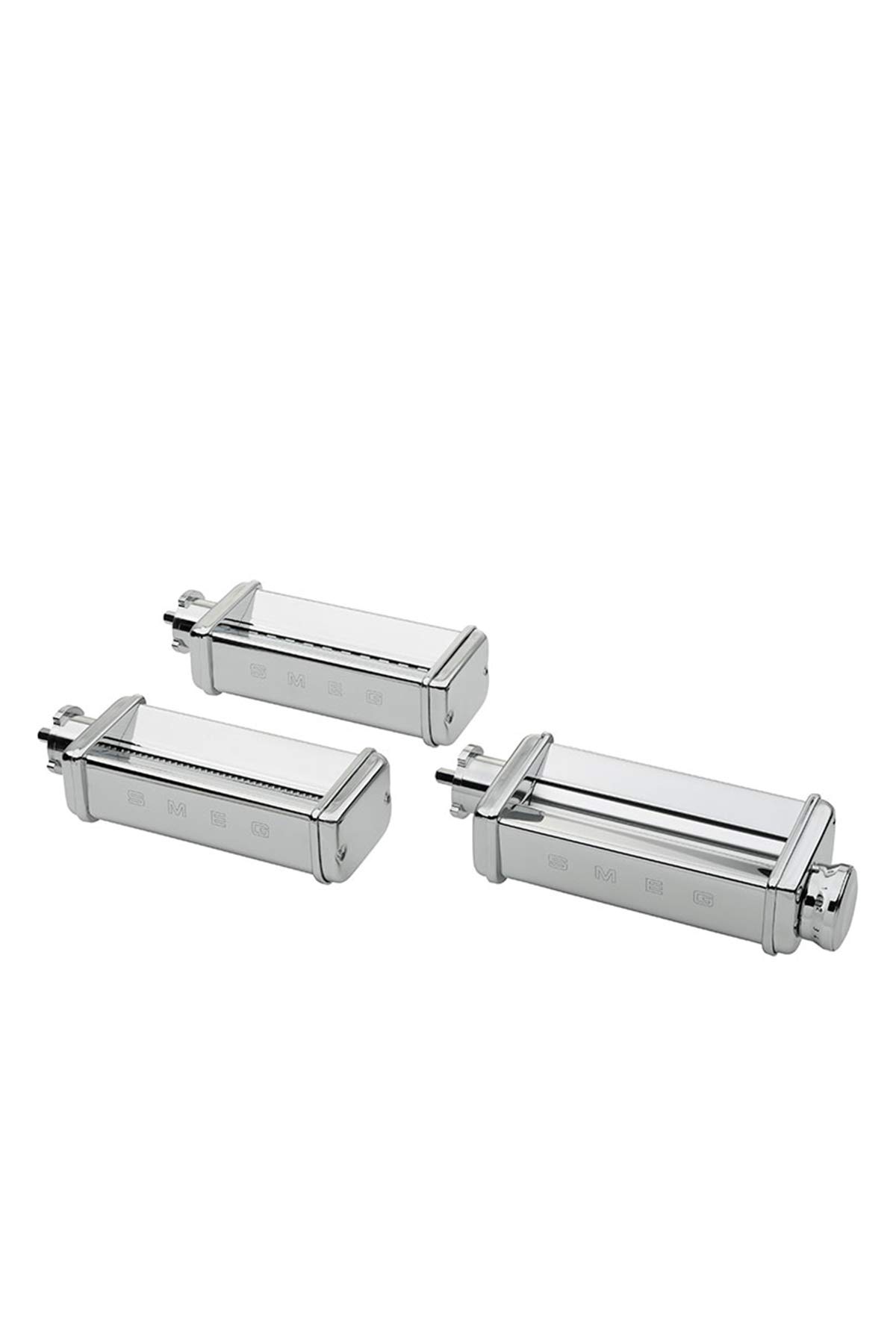 Smeg, Set De 3 Accessoires pour Pâtes Smpc01 pour Robot Sur Socle En Acier Chromé, Accessoire pour Fettuccine, Tagliolini et Pâte Feuilletée, Compatible avec Le Robot Smeg Smf01/02/03/13, 54X220X75 Mm