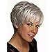 DEYSSNE Women's Short Fluffy Sliver Grey Heat Resistant Synthetic Wig for Mom Grandma