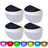 4 Packs Outdoor Solar Lights, HUANLEMAI Garden Solar Wall Pathway Lights Waterproof RGB LED Lighting for Fence Back Yard Patio Stairway Driveways Stairway Deck (7 Colors Changing, NO White Light)