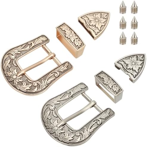 Engraved Belt Buckles Loops Tips Hatband Silver Gold Accents Tandy Supplies Retro Silver-coated Gold Alloy Western Belt Buckle Loop Tips  main image 4
