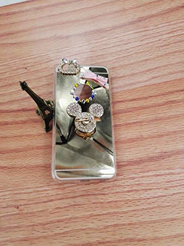 QKILL Mirror case with ring stand For iPhone 6 Glitter Cute Diamond Mirror TPU Soft Slim Back Rotating Ring Pink Crystal Heart Stand Cover for iPhone 6 6S 4.7 Inch (champagne gold)