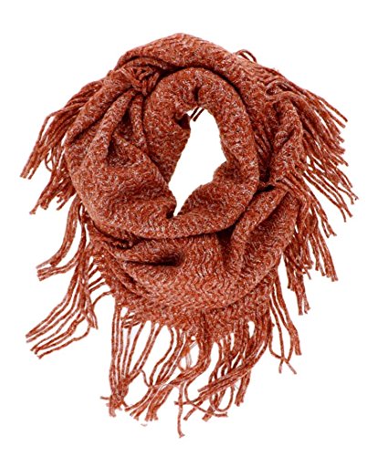 Knit Marble Fringe Infinity Scarf-Rust