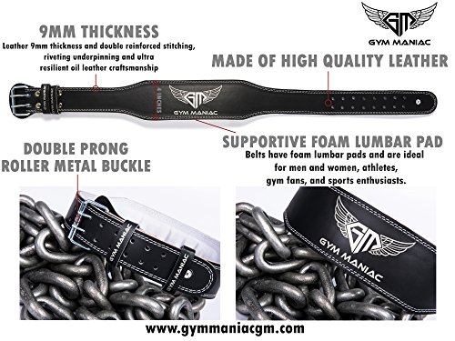 Gym Maniac Weight Lifting Waist Gym Belt | Adjustable Size, 2 Prong Buckle, Comfy Suede, Reinforced Stitching | Support Your Back & Alleviate Pains (Silver, Large)