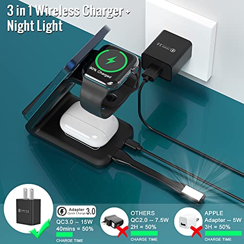 Wireless Charging Station for iPhone Multiple Devices Apple - 3 in 1 Wireless Charger Dock for iPhone iWatch Series 7 6 SE 5 4 3 2 & Airpods iPhone 14 14Pro 13 13Pro 12 12Pro 11 Pro X Max XS XR 8